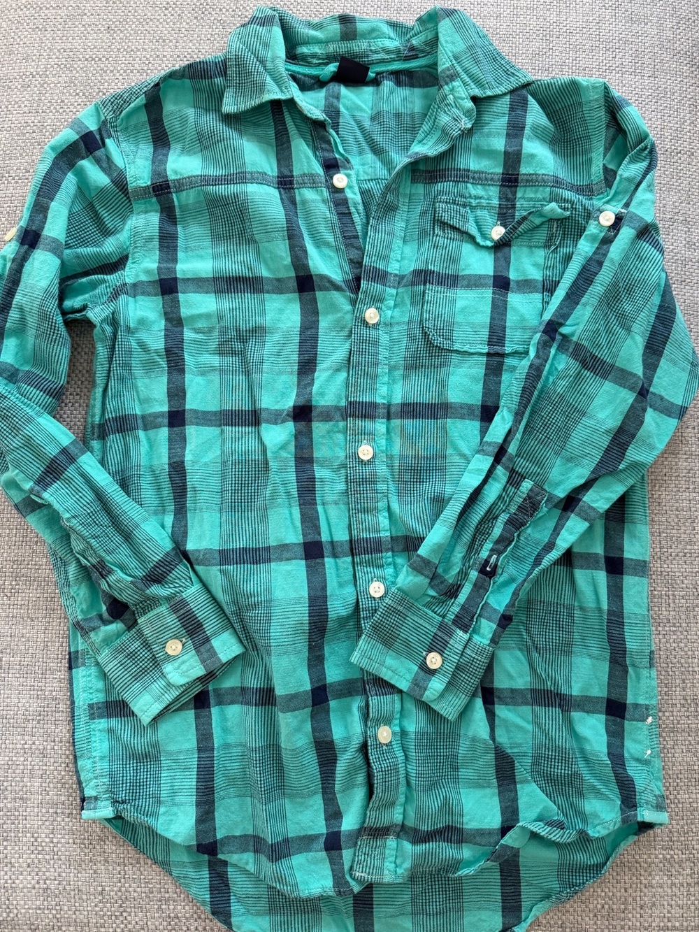 GAP Teal and Navy Plaid Button-Down Shirt